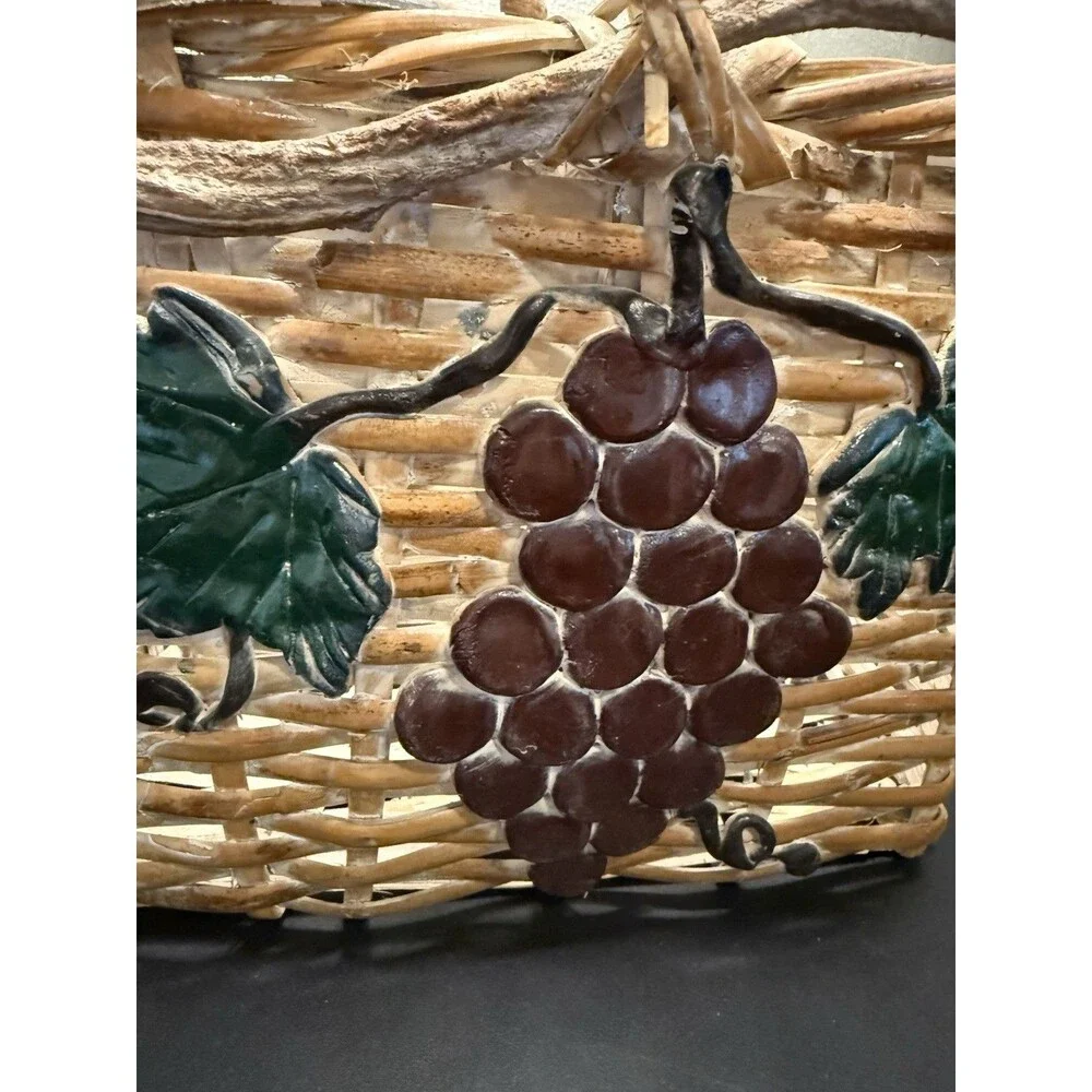 Vintage Wine Wicker Rattan Woven Basket Bottle Holder Grape Branch Very Unique